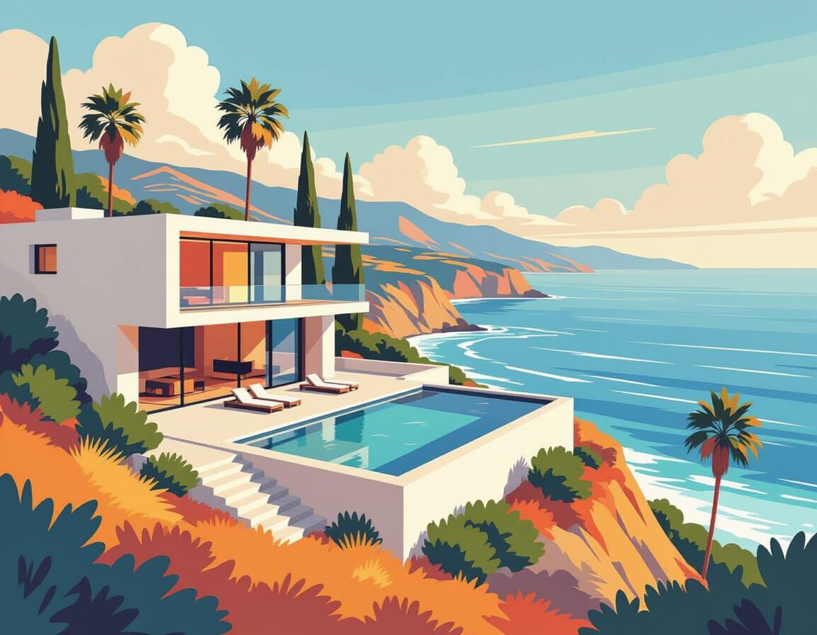 Cliffside Dream House in Rothko Hockney Style