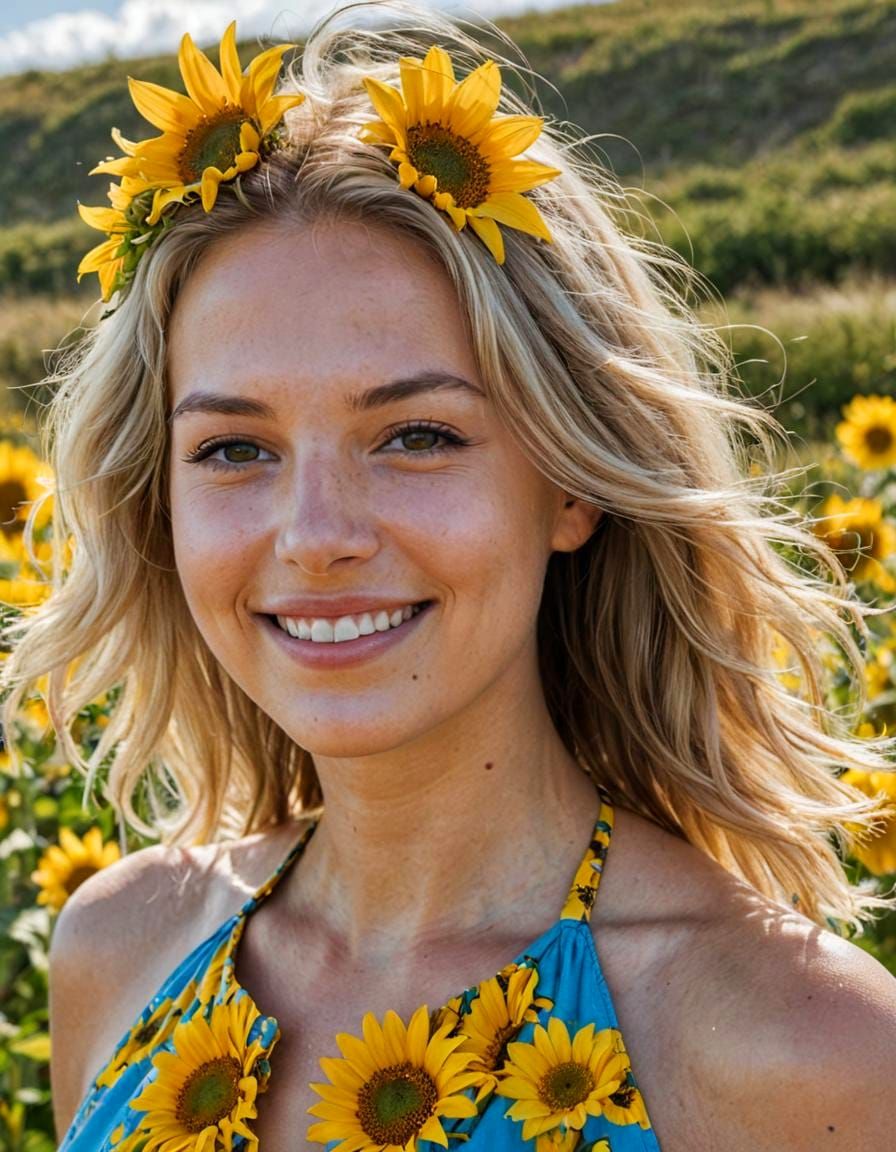 Beautiful Woman in Field of Flowers Portrait