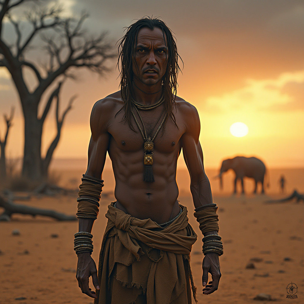 African Warrior in Barren Landscape: Fantasy Concept Art