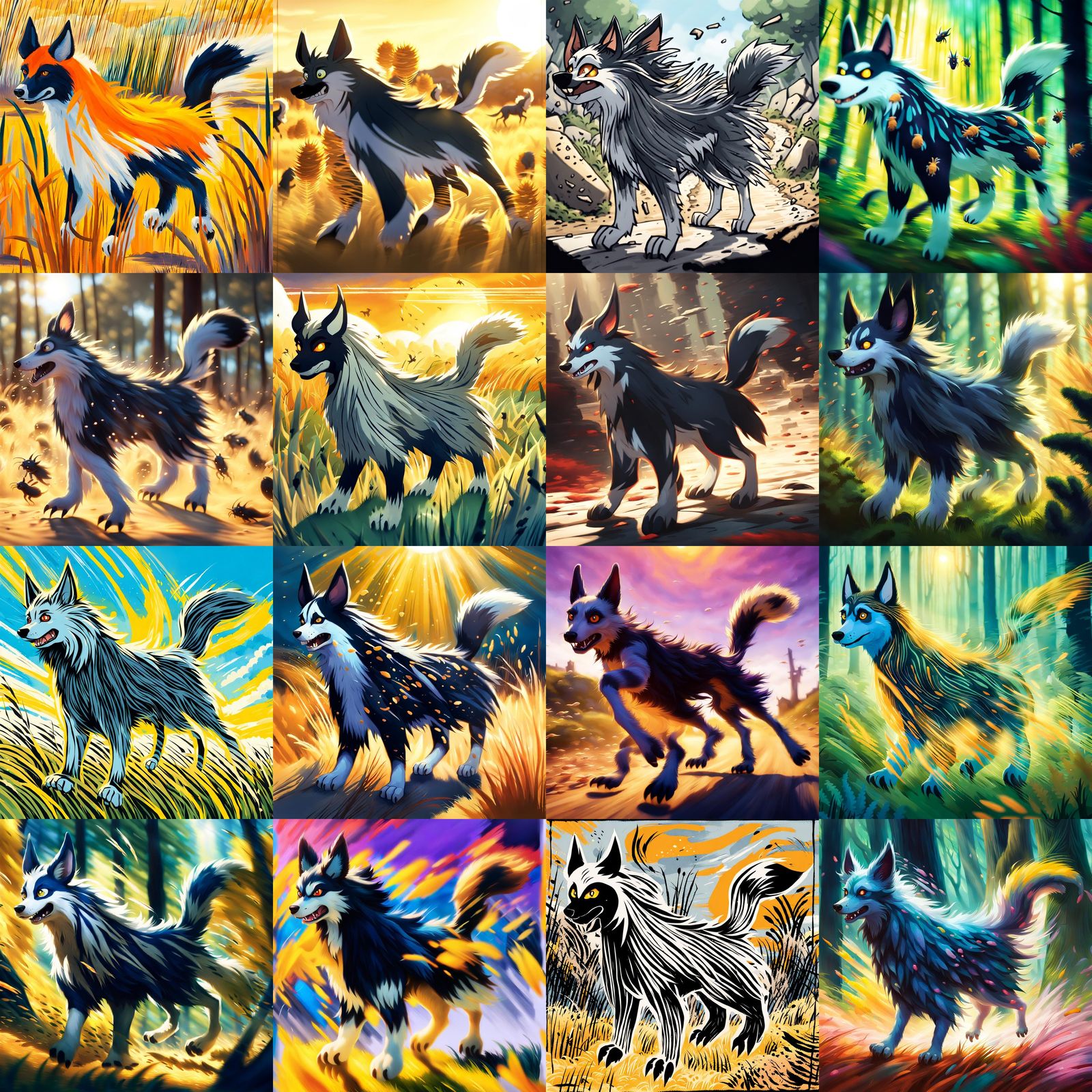 Mightyena Fleeing a Flea Infestation in a Dark Fantasy Style