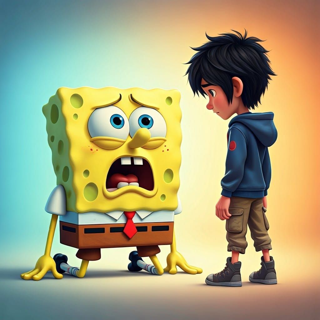 Spongebob and Hiro in Pixar-style 3D Art