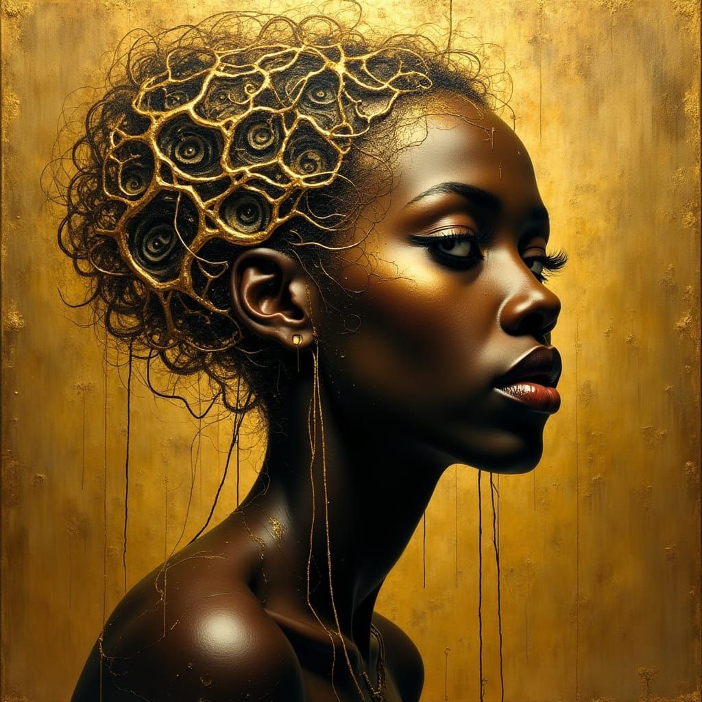 Gilded Spooky Mind Upload: Acrylic Painting of Woman