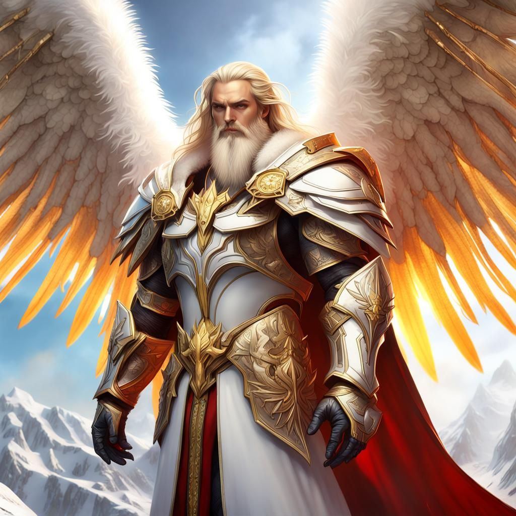 Aasimar Paladin with Four Wings, Fantasy Art