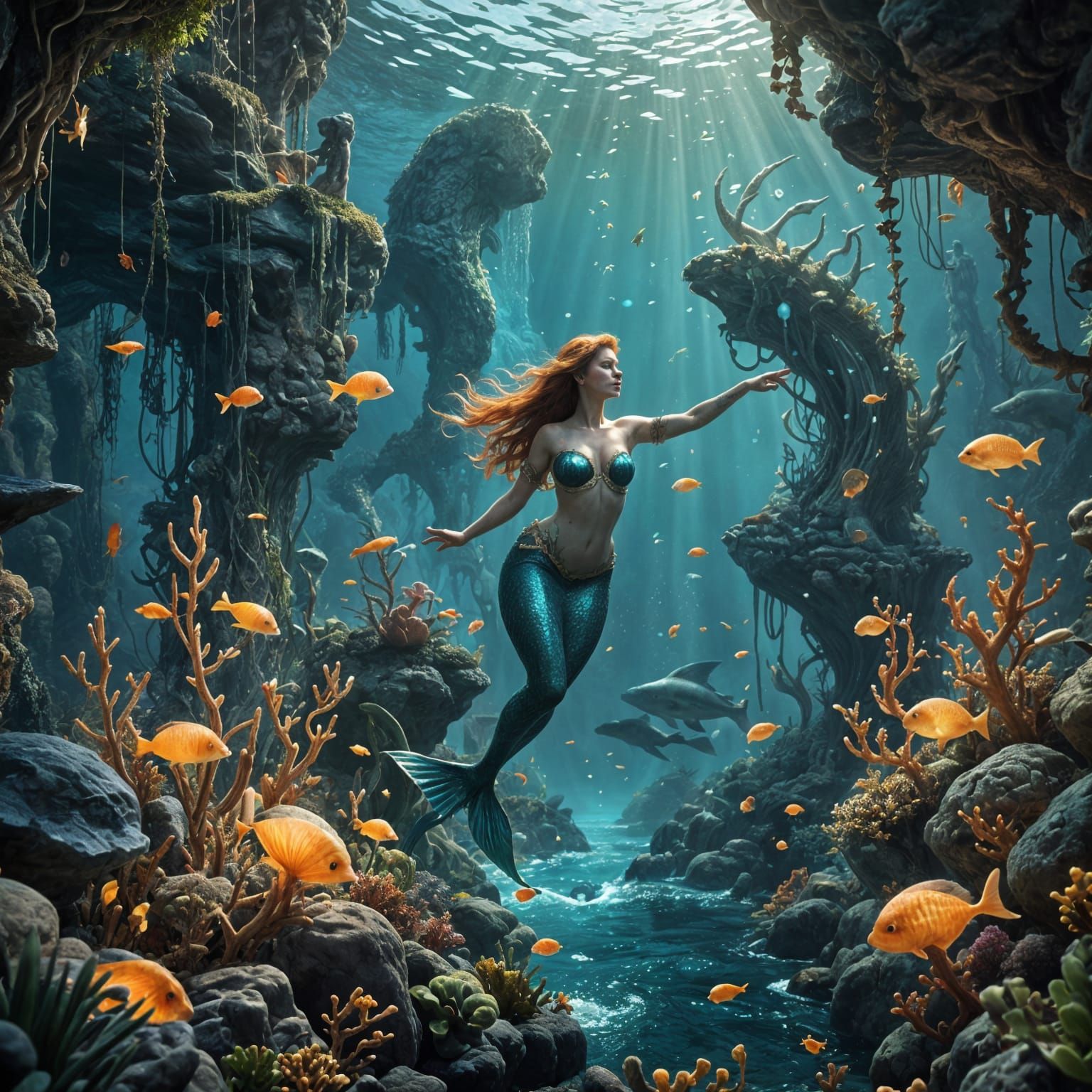 Enchanted Mermaid Sings to Adoring Sailors in a Vibrant, Dre...