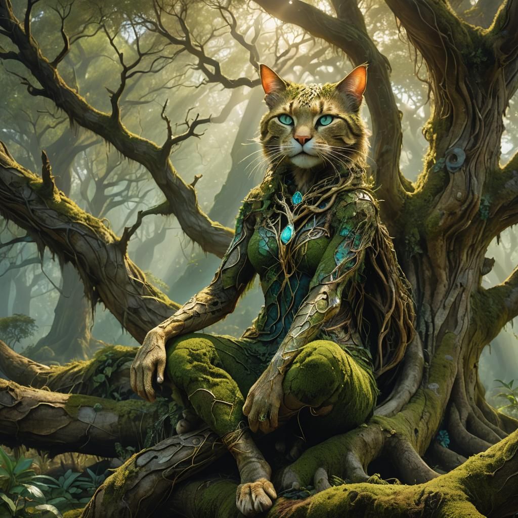 Cat Druid in Sunlight: 3D Rendering