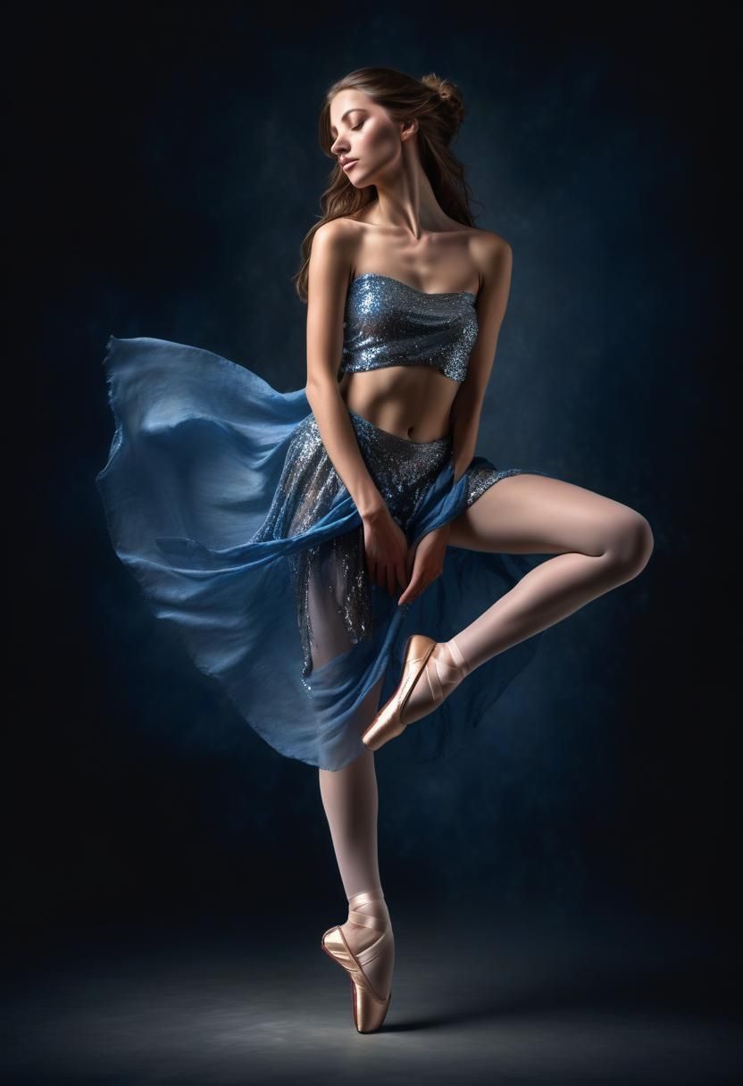 Shirtless Ballerina with Flowing Scarf in Hyperrealism