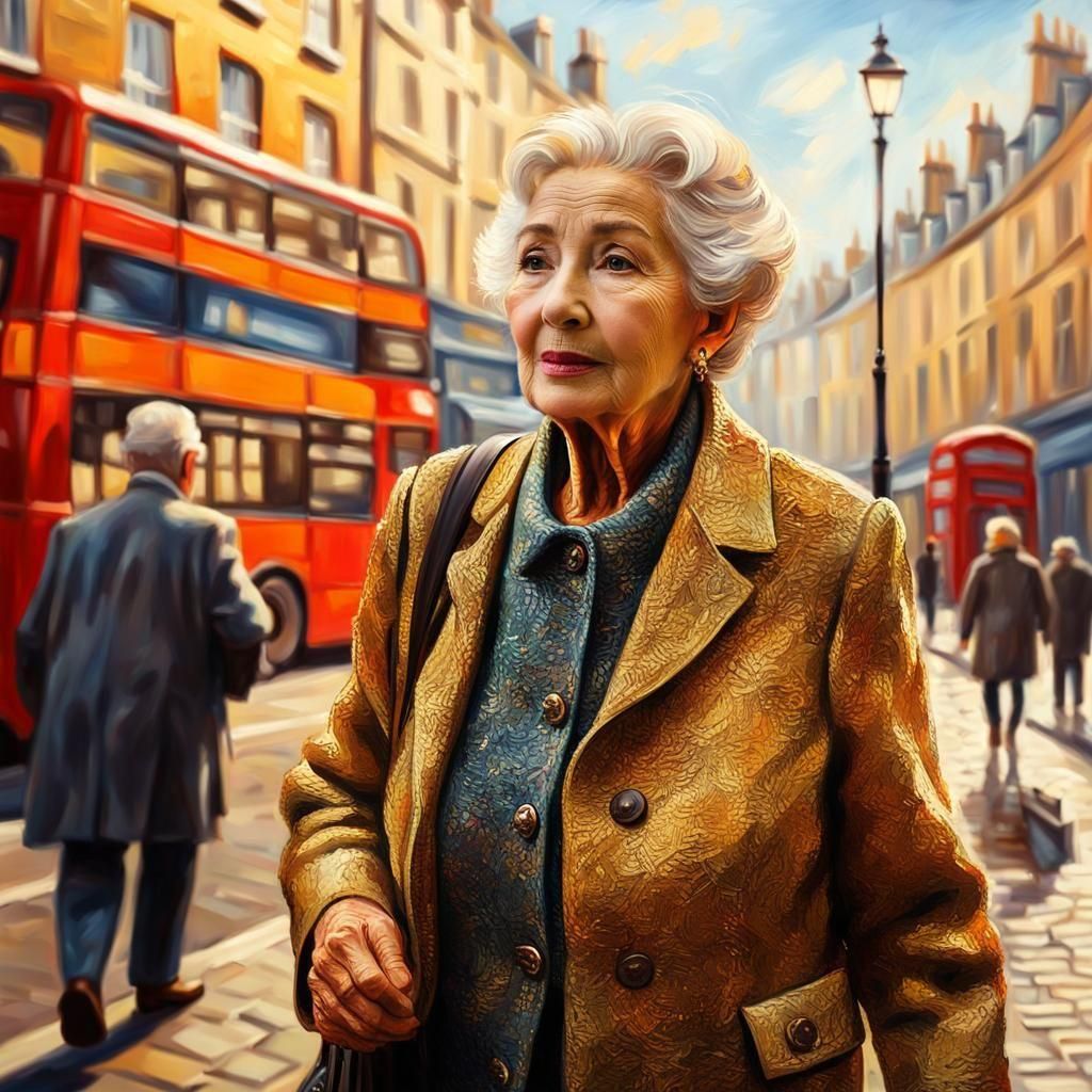 Elderly Woman Walking in London Street