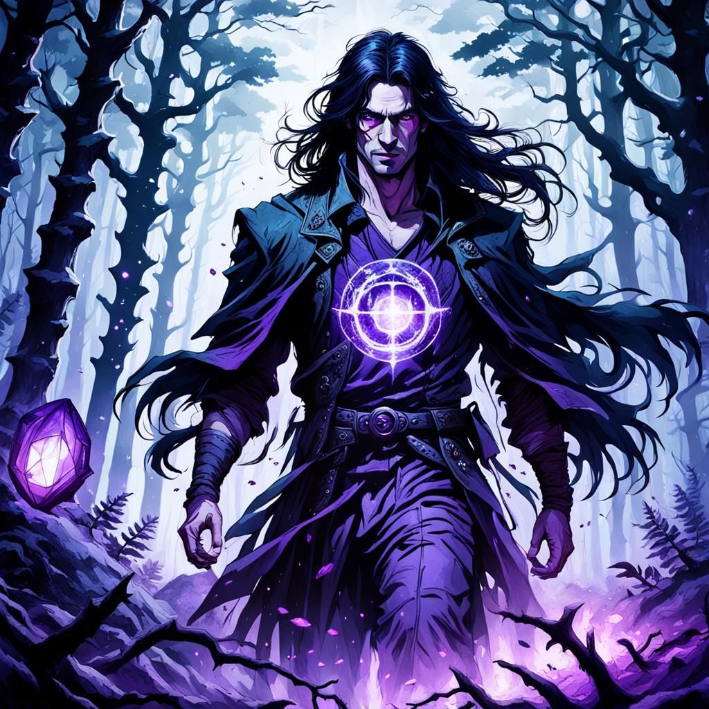 Dark Fantasy: Handsome Man in Black Forest