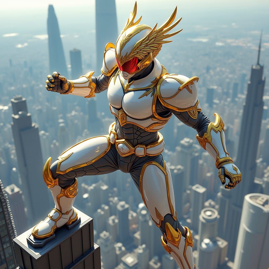 Epic Anime Hero in Retrofuturistic Eagle Armor