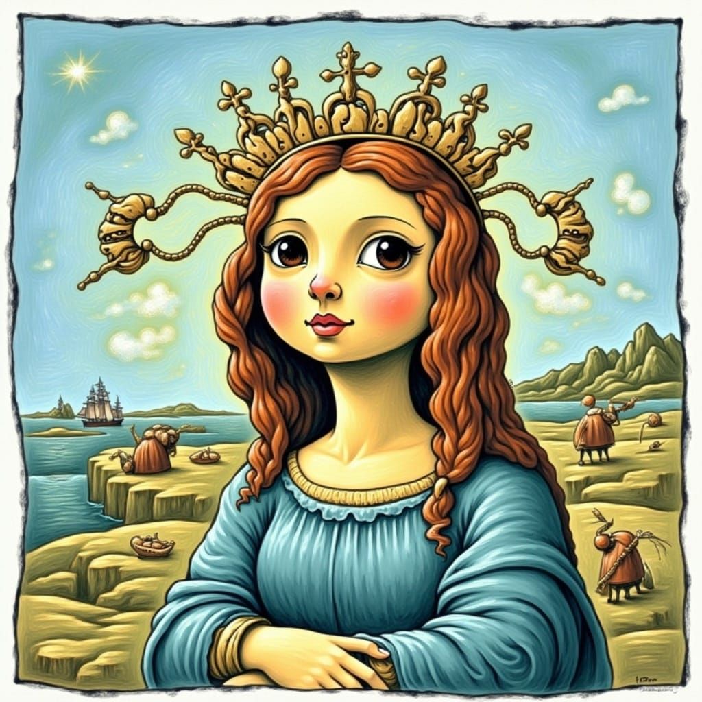 Mona Lisa Doodle in Richard Scarry Style