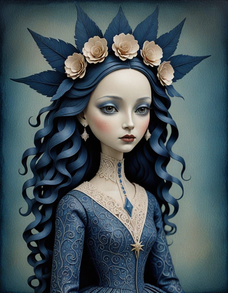 Ethereal Doll Portrait in Mixed Media