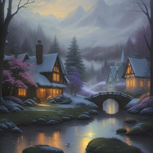 Ethereal Hygge Scene in Kinkade Style
