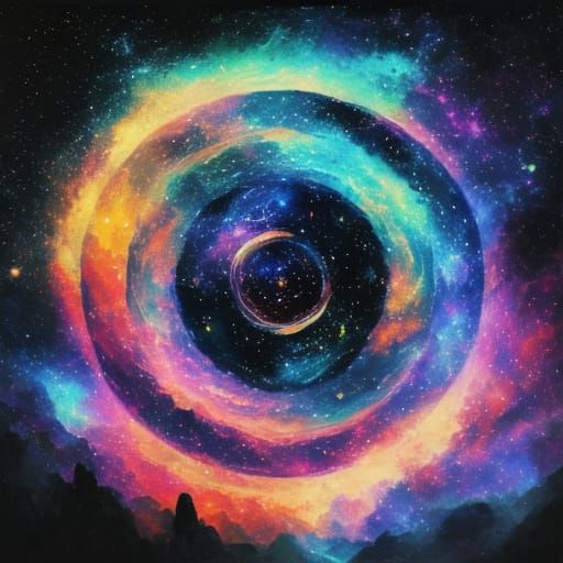 Vibrant Surreal Cosmic Landscape with Glowing Auras and Infi...