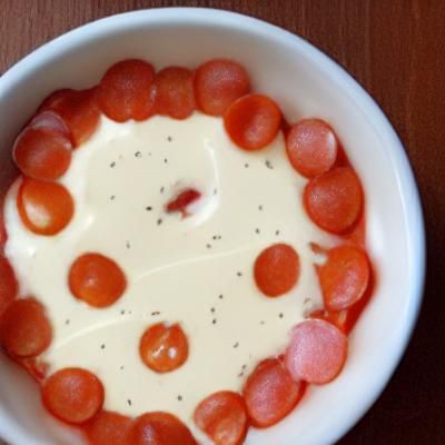 Whelk flavored Pizza yoghurt in a bowl