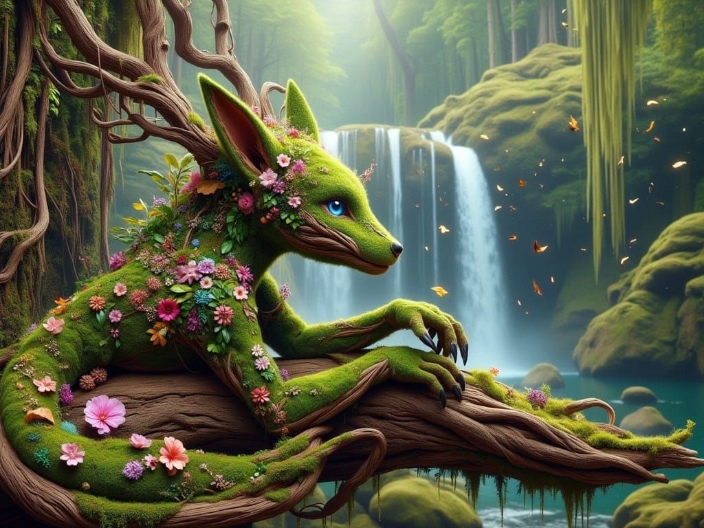 Surreal Autumnal Fox Sprite in Enchanted Forest