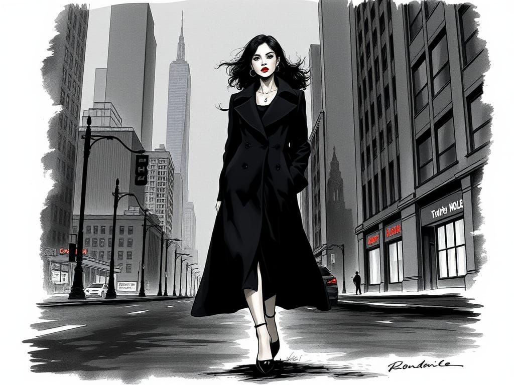 Woman in Dark City Noir Style