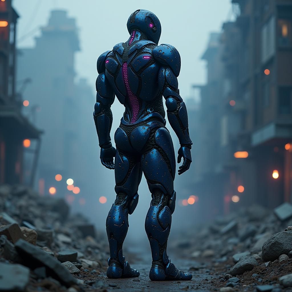 Nanorobot Swarm in Industrial Futuristic Landscape