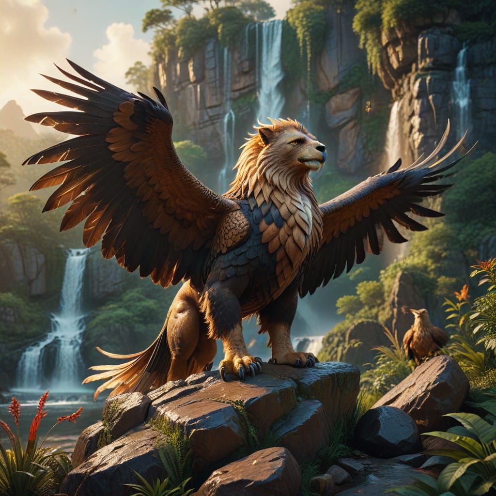 Epic Fantasy Gryphon in Vibrant Oil Painting