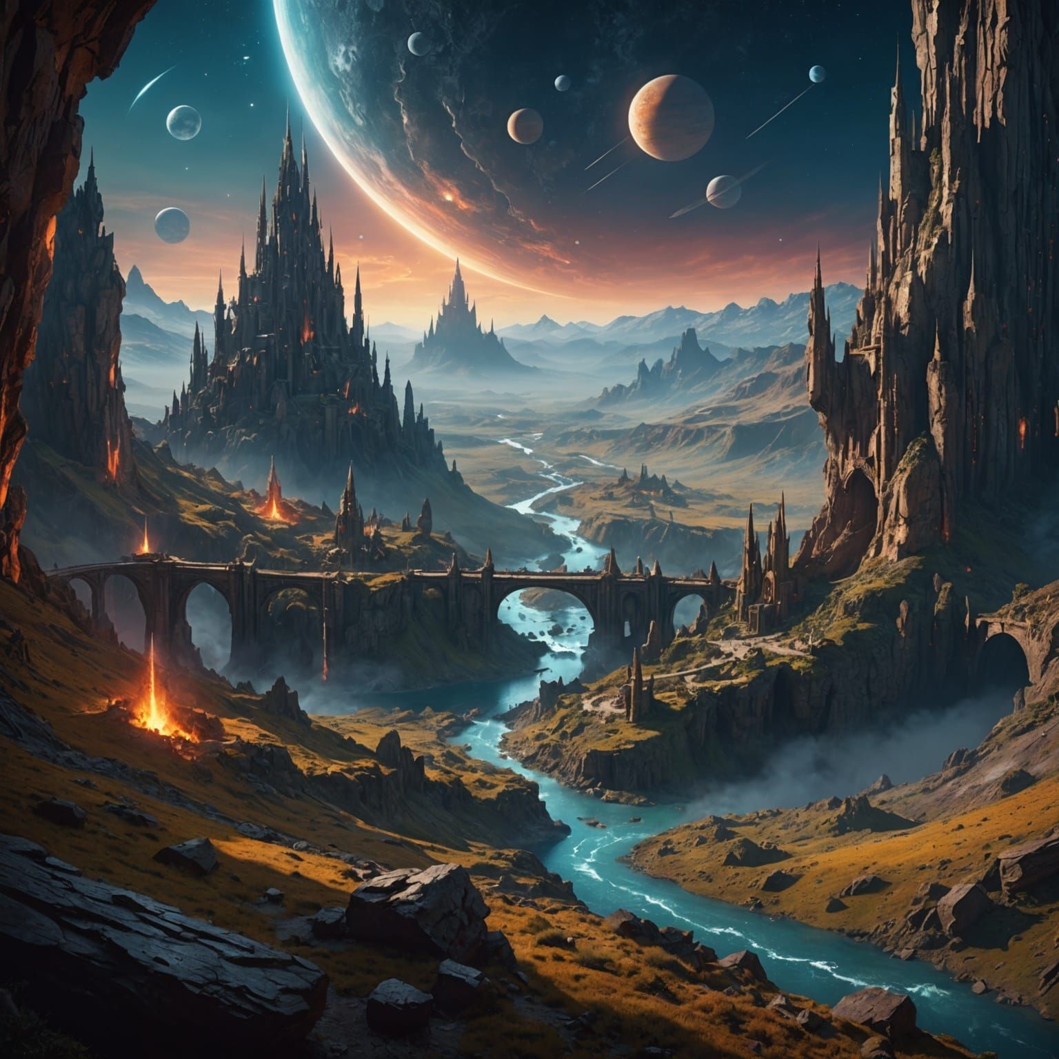 Sacred Chakra Symbols in Space: Fantasy Concept Art