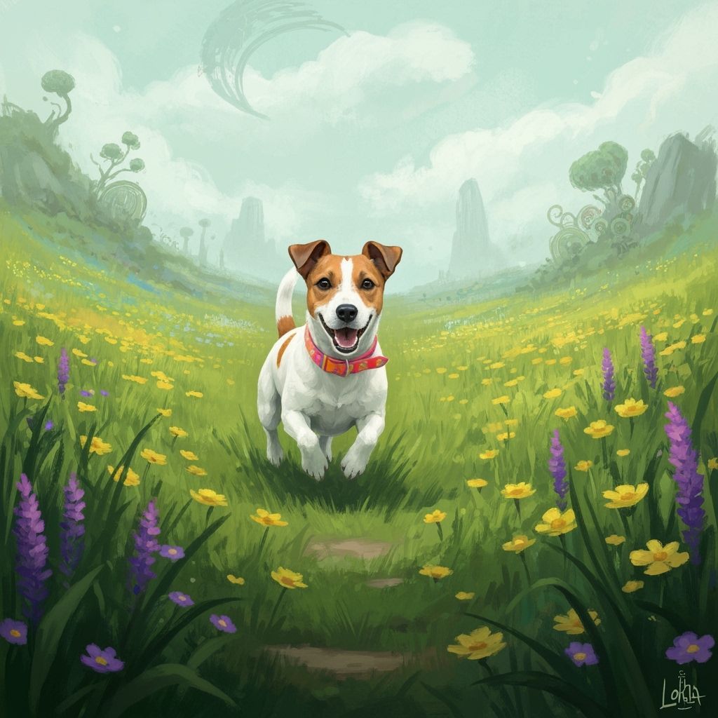 Playful Jack Russell Terrier in Vibrant Meadow as Digital Pa...