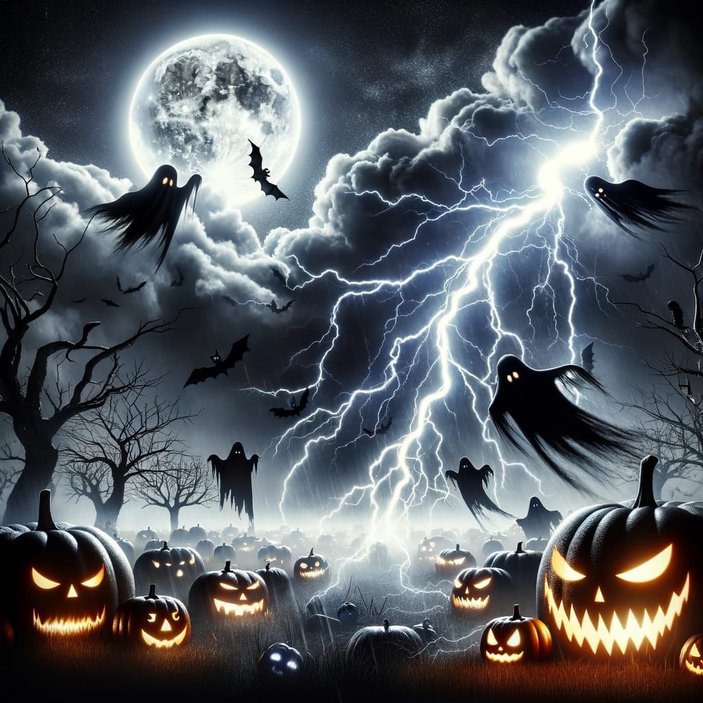 Halloween Night Lightning Storm: Eerie and Electrifying