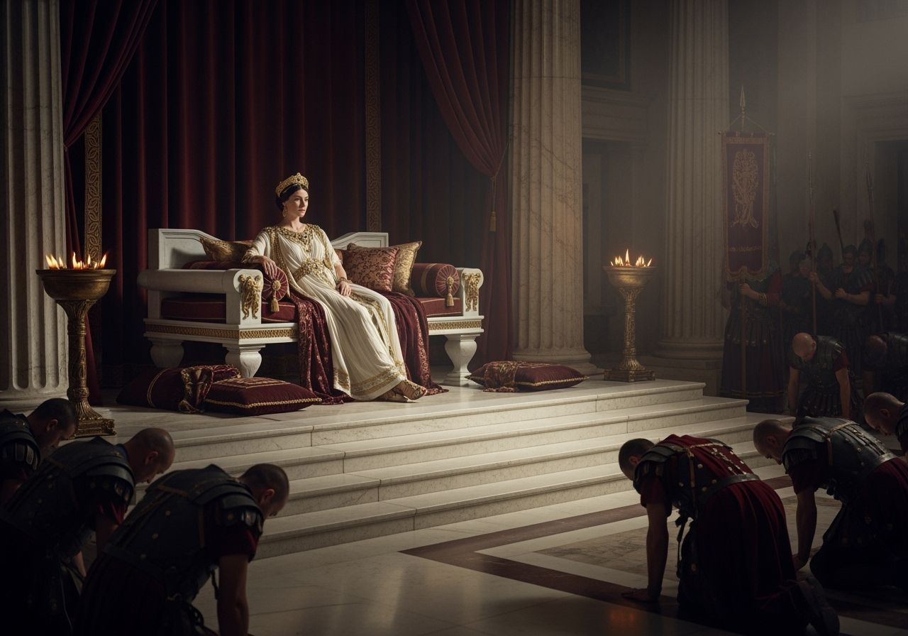 Majestic Roman Empress in Imperial Palace Throne Room