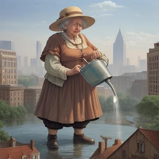Giant Woman Waters City to Help it Grow