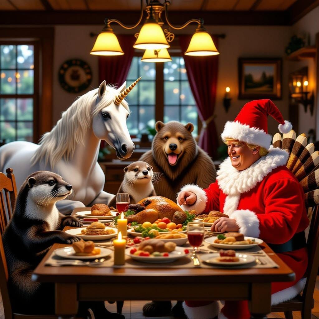 Whimsical Thanksgiving Feast with Mythical and Famous Guests