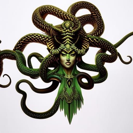Menacing Medusa Regards Her Prey in Hyperrealistic Detail