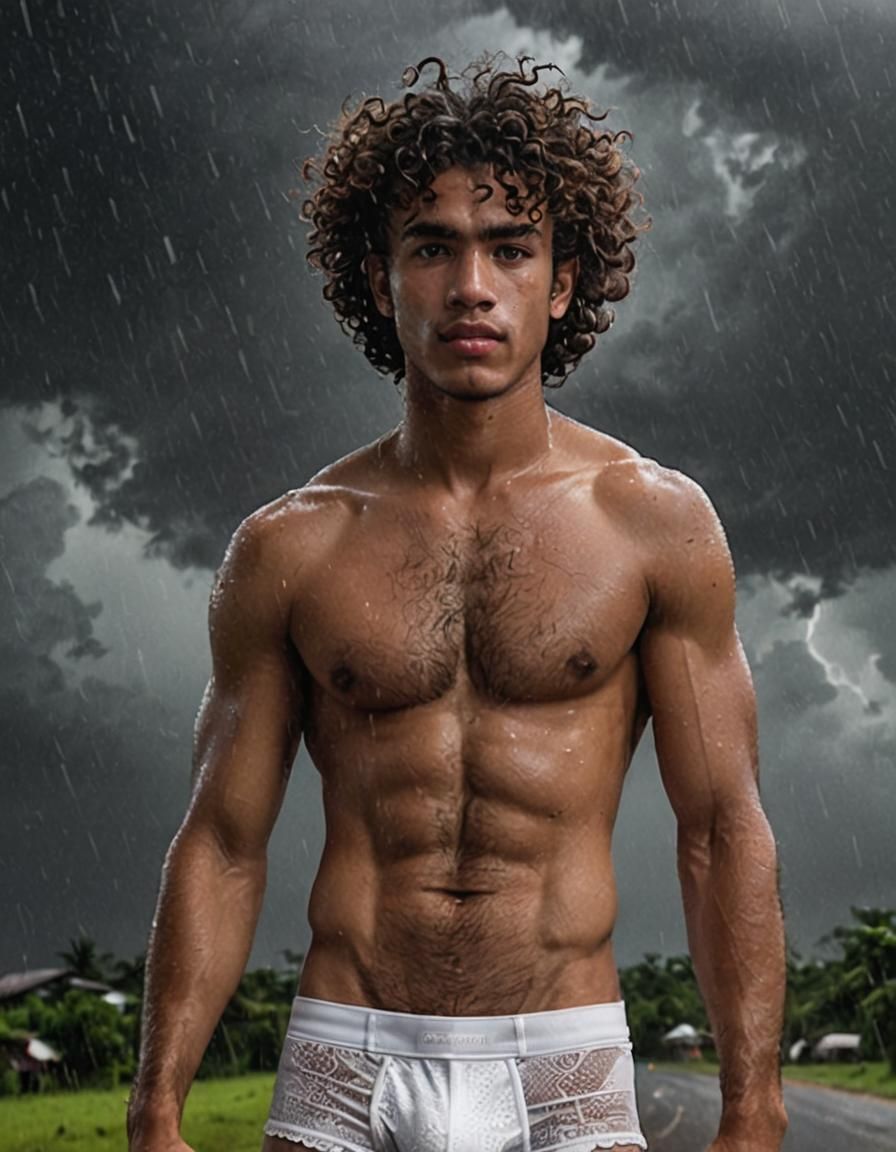 Man Stands Shirtless in a Thunderstorm