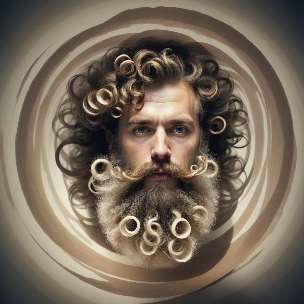 Man with Concentric Beard: Surreal Fantasy Portrait