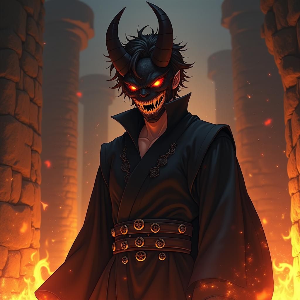 Isekai Protagonist in Burning Ruins, Dark Fantasy Style