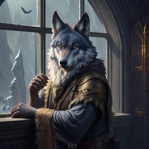 Mystical Wolf Knocks on Window: Fantasy Concept Art