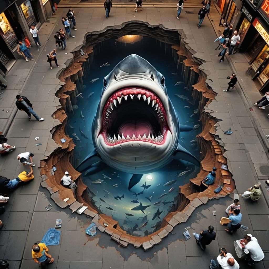 3D street art in style of Kurt Wenner