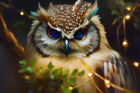 Golden Chibi Owl: Majestic Digital Art