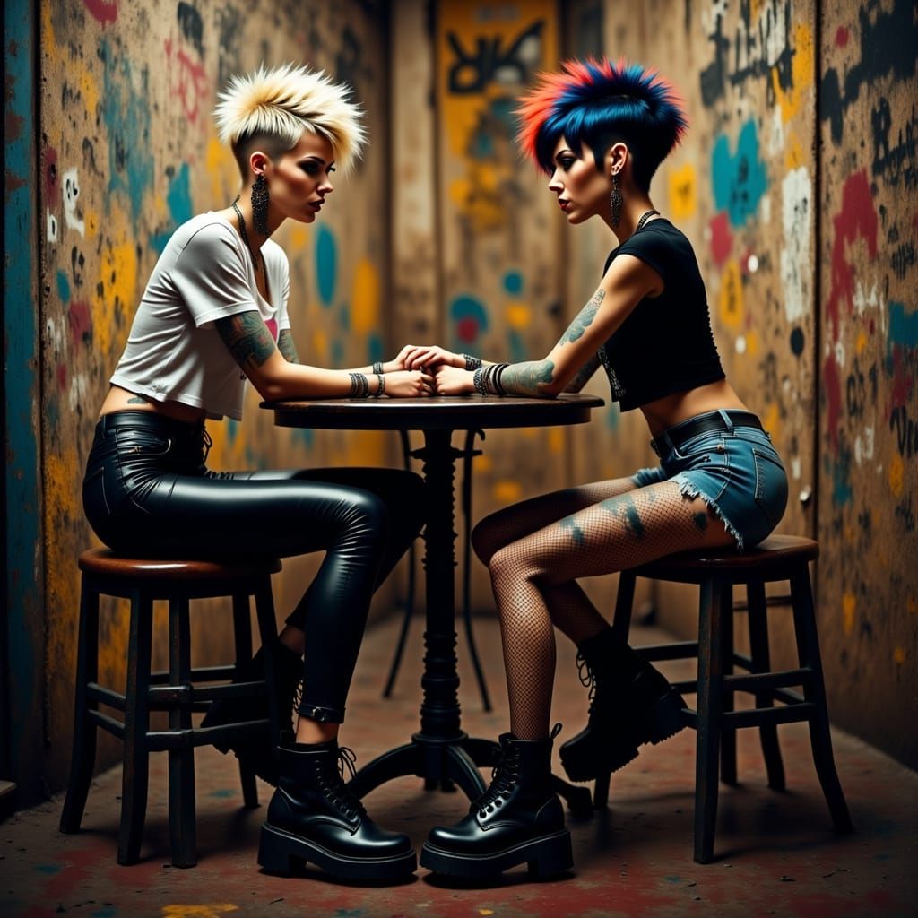 Two Women Chatting in a Grimy Cafe