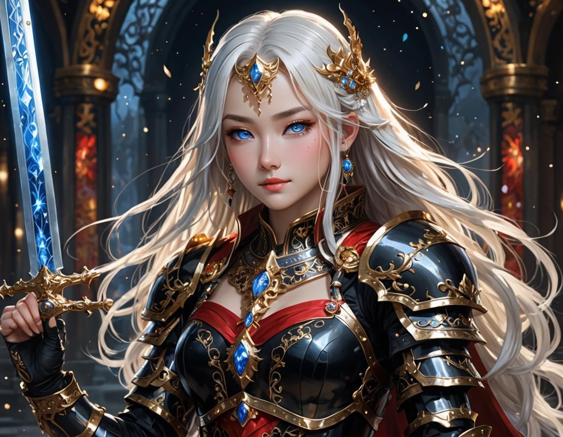 Beautiful Asian Knight Woman in Anime Style