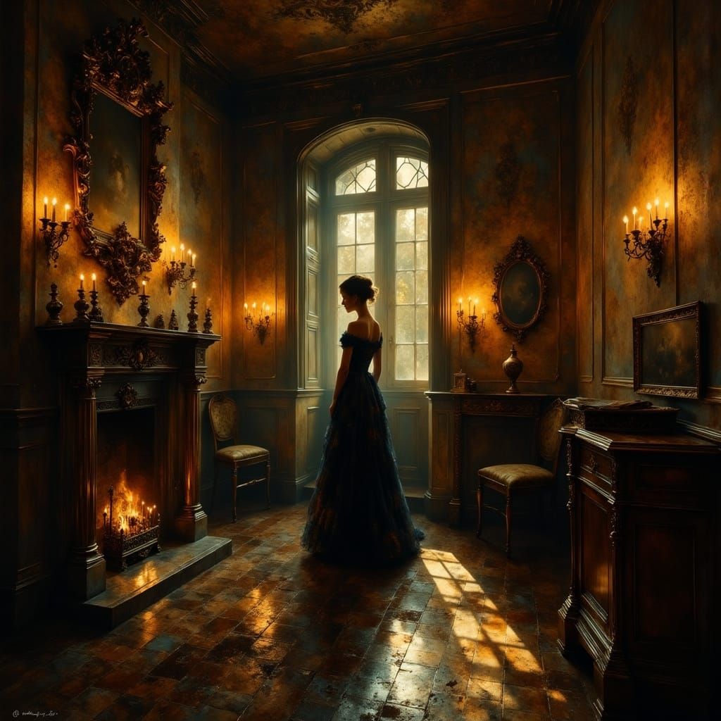 Gothic Victorian Room with Candles in Ethereal Style