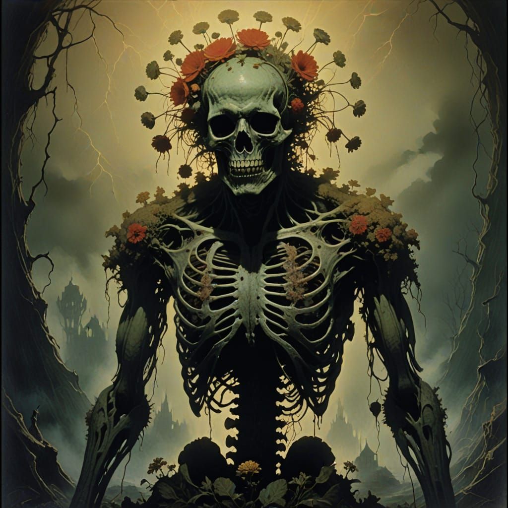 1920s Horror Film Still of Floral Ribcage