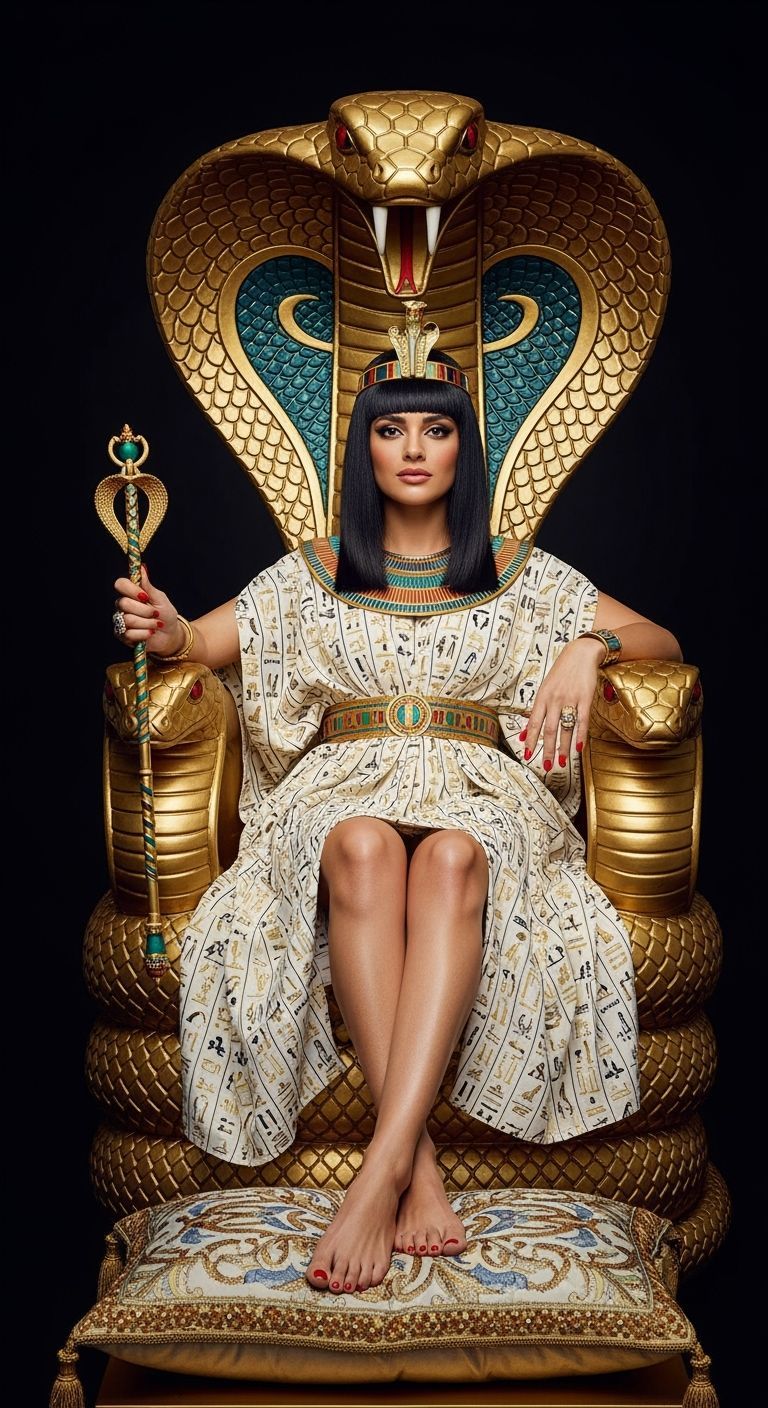 Egyptian Queen on Cobra Throne, Photorealistic Style