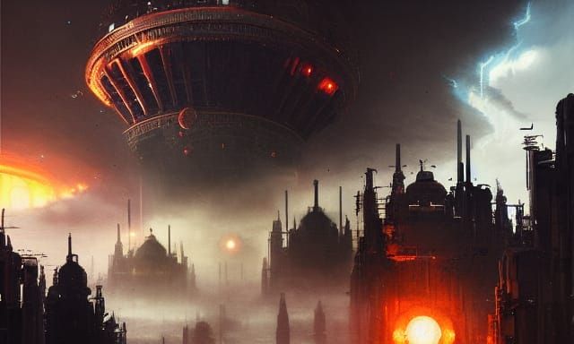 Apocalyptic Cosmic City Painting in Godly Light