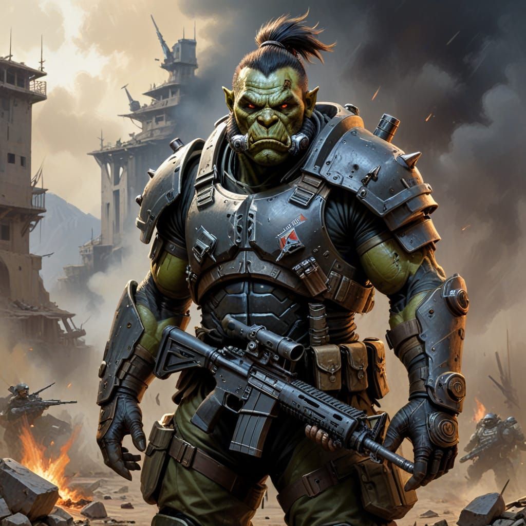 Orc Warfighter in Oil Painting Style