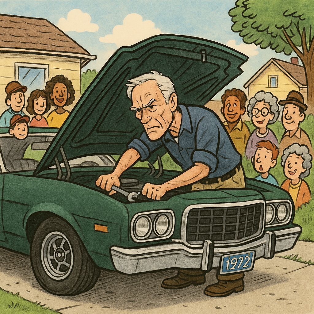 Clint Eastwood Repairs Gran Torino Amidst Neighborhood Crowd...