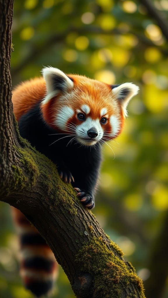 Vibrant Red Panda in Lush Forest, Cinematic Film Still