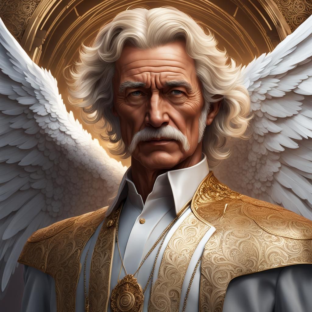 Winged Grandfather Portrait in Hyperdetailed Matte Photograp...