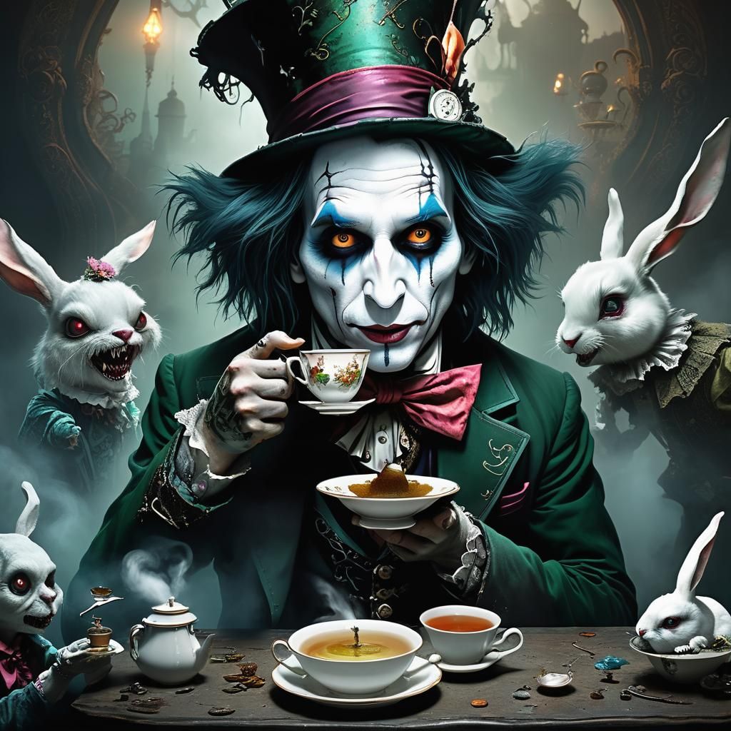 Mad Hatter's Eerie Tea Party: Dark Fantasy Art