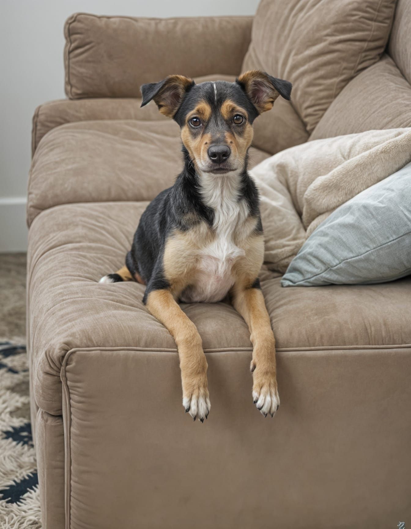 Cute Dog Relaxing on a Sofa