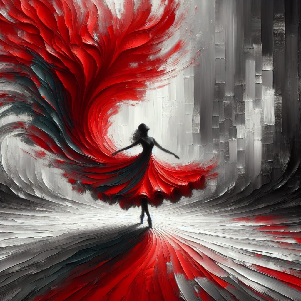 Dancer in Vibrant Crimson Aura