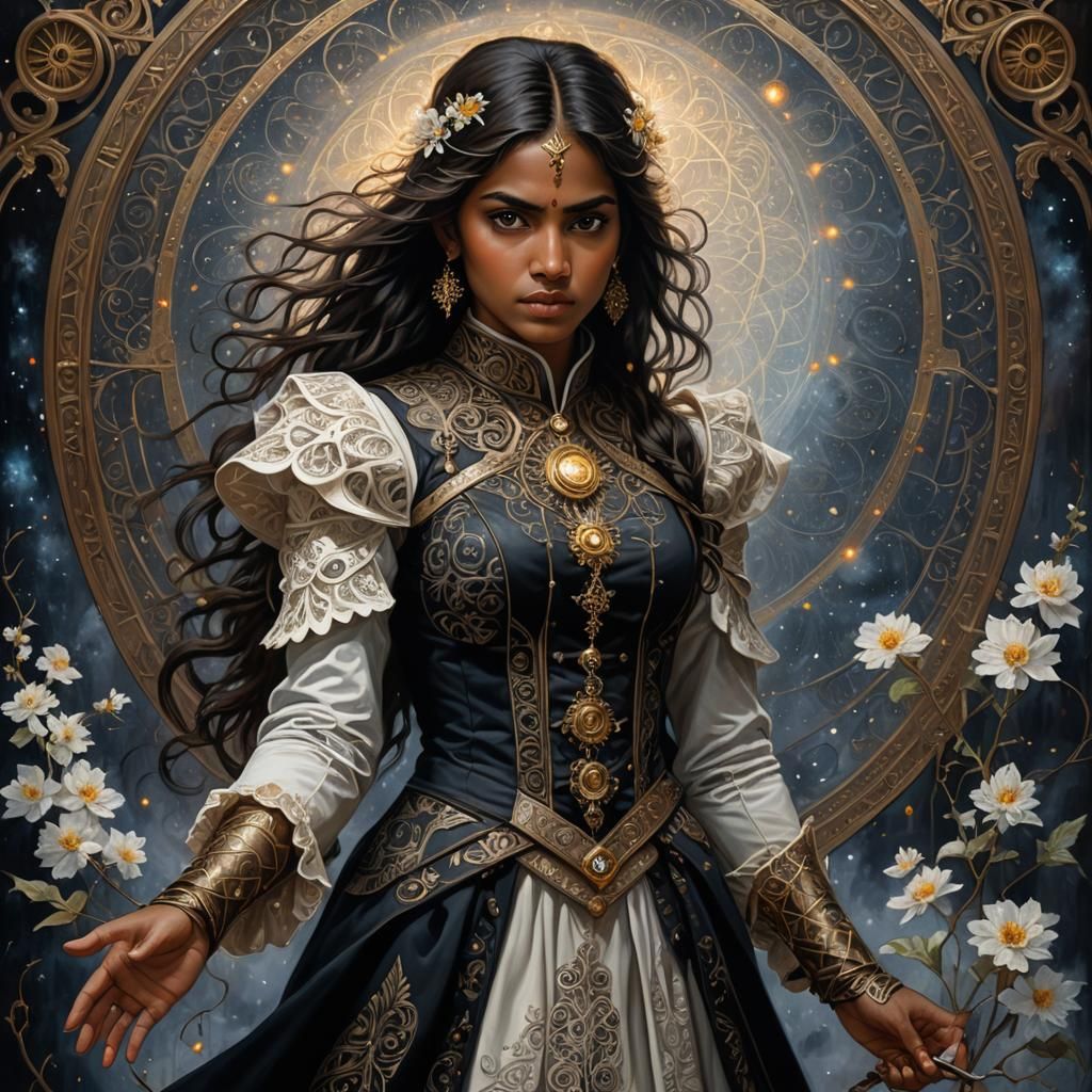 Mystical Indian Sorceress Casting Magic