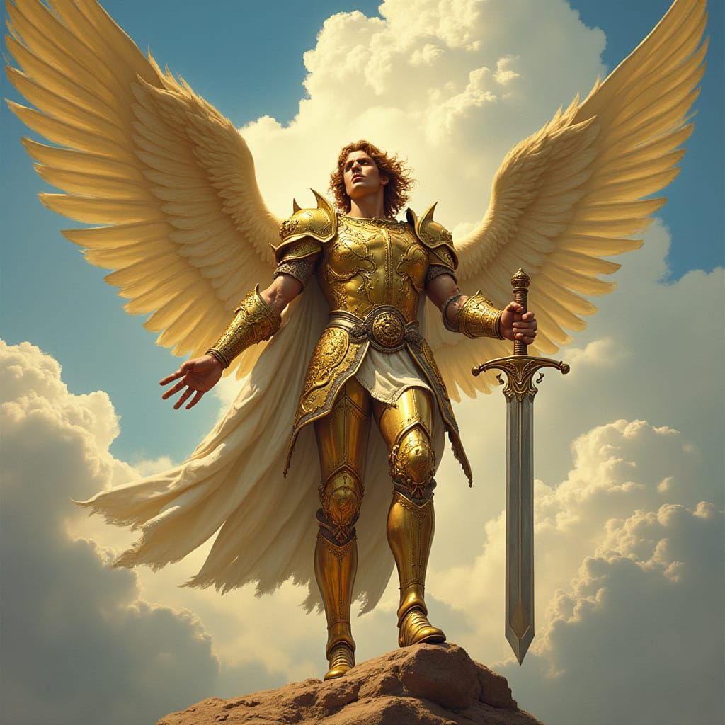 Golden Warrior King Angel in Heavenly Splendor